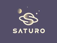 the saturn logo is shown in white on a purple background with stars and planets around it