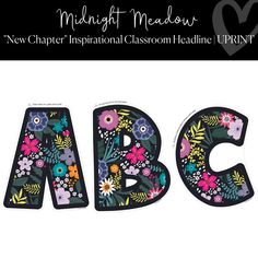 Wildflowers Bulletin Board Letters Lettering Midnight Meadow by UPRINT Jewel Tone Classroom, Wildflower Classroom Theme, Flower Classroom Theme, Midnight Meadow Classroom, Floral Classroom Theme, Classroom Jobs Bulletin Board, Trendy Classroom, Birthday Bulletin Boards