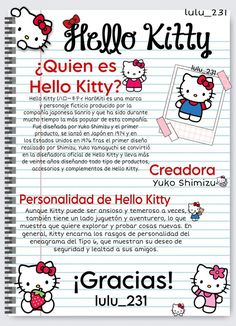 a notebook with hello kitty on it and the words hello kitty written in different languages