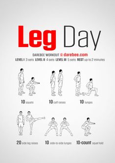 a poster with instructions on how to do a leg day workout for the entire body