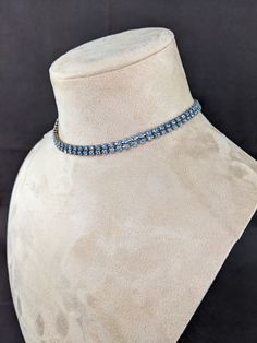 Vtg Sky Blue Crystal Rhinestone Double Strand Silver Tone Choker Necklace 17.5" Blue Stone Necklace For Formal Occasions, Formal Blue Necklaces With Stones, Formal Blue Necklace With Stones, Formal Blue Stone Necklace, Elegant Blue Choker For Formal Events, Vintage Blue Choker Necklace, Vintage Blue Rhinestone Jewelry, Sapphire Rhinestone Party Necklace, Adjustable Light Blue Formal Jewelry