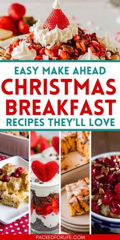 Six easy make ahead Christmas breakfast recipes. Cute Christmas Breakfast, Easy Christmas Morning Breakfast Ideas, Food Ideas Cute, Christmas Breakfast Party, Breakfast Party Food, Breakfast Ideas Kids, Holiday Breakfast Ideas, Easy Christmas Morning Breakfast, Christmas Morning Breakfast Ideas