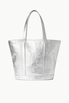 ALLORA TOTE SILVER Silver Tote Bag, Jeans Bags, Carryall Tote, Throw Over, Work Tote, Beaded Bags, Metallic Leather, Handbags On Sale, Womens Tote Bags