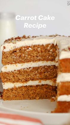 carrot cake with cream cheese frosting on a white plate