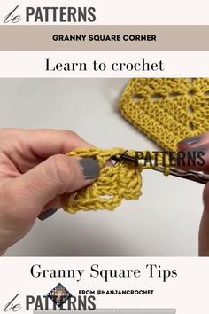 the crochet pattern for granny square corner is being worked on with scissors and yarn