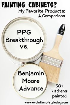 two paint cans and a brush with the words ppe breakthrough vs