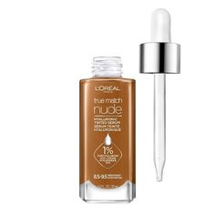 Makeup + Skincare = The Perfect Match. Introducing New True Match Nude Hyaluronic Tinted Serum liquid foundation by L'Oreal Paris - The 1st tinted serum with 1 percent Hyaluronic Acid. With this tinted serum skin instantly looks brighter, even and feels hydrated for a nude, radiant finish. The 1% Hyaluronic acid gives skin a hydrated feel and smooths over time, while the luminous mineral pigments provide lightweight coverage for a brightened complexion. Available in 14 nude, radiant shades that Aging Hair Color, Tinted Serum, Maybelline Instant Age Rewind, 1 Percent, Skin Undertones, Liquid Makeup, Glow Foundation, Mineral Pigments, Hyaluronic Acid Serum