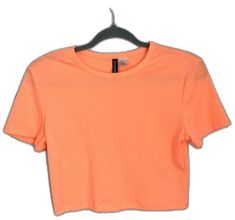 Fitted H&m T-shirt For Spring, H&m Fitted T-shirt For Spring, H&m Stretch Short Sleeve Tops, Basic H&m Summer Tops, H&m Basic Summer Tops, Basic H&m Tops For Summer, Fitted Summer T-shirt From H&m, H&m Orange Summer Tops, Orange Crop Top