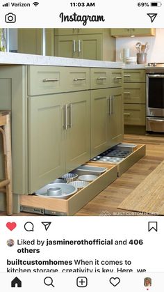 an instagram page with the words instagram on it, and two pictures of kitchen cabinets