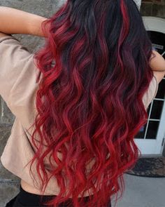 Black Hair Red Ombre, Hair Color Red Ombre, Half Dyed Hair, Red Balayage Hair, Red Hair Inspiration, Black Red Hair, Brunette Ombre, Red Ombre Hair, Dyed Red Hair