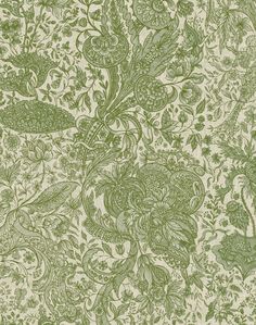 a green and white wallpaper with floral designs