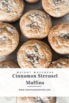 cinnamon streusel muffins with powdered sugar on top and the words weight watchers