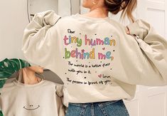 "Dear Tiny Humans Behind Me, Teacher Sweatshirt, Inspirational Teacher Gift, Teacher Appreciation,Aesthetic Teacher Sweatshirt,Back To School Thank you so much for taking the time to browse my shop. Please feel free to reach out if you have any questions before or after purchasing.  💖 🎨Warning: On products with a print chart in the listing, metallic print colors are printed as matte.✌✨ We design and cut each graphic out with a soft touch, use matte vinyl and a heat press. The result will last Appreciation Aesthetic, Aesthetic Teacher, Cricut Press, Cute Teacher Outfits, Teaching Outfits, Teaching Shirts, Sweatshirt Trendy, Teacher Sweatshirt, Teacher Inspiration