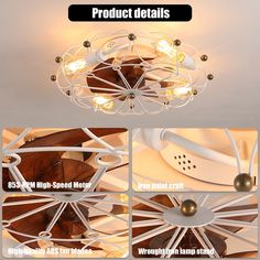 the ceiling light is made out of wood and metal