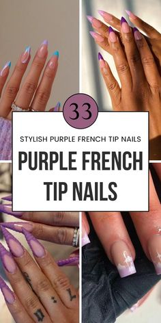 Looking for fun nail designs? These 33 purple French tip nails mix light, dark, and neon shades with glitter and diamonds. Perfect for false nail lovers and DIY nail art enthusiasts. Whether you're into colorful or classic looks, there's something for everyone. Save to your "Short Fake Nails" board and explore more ideas in the article! Long French Tip, French Tip Coffin Nails, Long French Tip Nails, French Tip Coffin, Tip Nail Designs