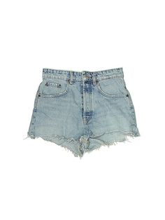 Zara Denim Shorts Size: 4 Bottoms - used. 100% Cotton | Zara Denim Shorts: Blue Bottoms - Size 4 Distressed High Rise Medium Wash Bottoms, High Rise Distressed Medium Wash Bottoms, Denim Bottoms With Five Pockets For Summer, High Waist Distressed Washed Blue Bottoms, Dark Wash Bottoms With Five Pockets For Summer, Dark Wash Denim Cutoff Bottoms, Distressed Denim Cutoff Bottoms, Mid-rise Distressed Washed Blue Bottoms, Distressed Washed Blue Mid-rise Bottoms