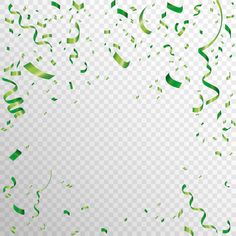 green confetti streamers on transparent background