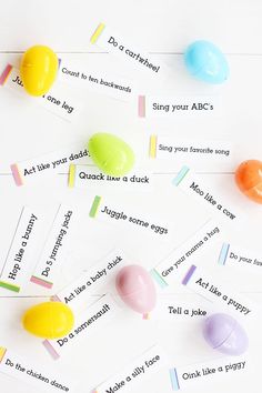 several different colored candies on top of each other with words written in the middle