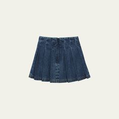 Self-Portrait denim pleated mini skirt Zip closure at back  Hem falls above the knee A-line silhouette Cotton Imported Casual Fitted Denim Skirt For School, Fitted Denim Skirt For School In Summer, Denim Skirt For School In Summer, Denim Skirt For Summer School, Denim Skirt For School Summer Season, Summer Denim Skirt For School, Denim Mini Skirt For School, Cotton Denim Skirt For School, Trendy Fitted Denim Skirt For School