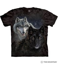 Black mottled t-shirt with grey and black wolves under starry sky Three Wolf Moon, American Stuff, Wolf Kids, Wild Moon, Wolf Shirt, Mountain Tshirt, Wild Wolf, Dream Outfits, Wolf T Shirt