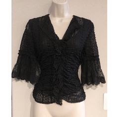 Nwot Cynthia Steffe Lace Boho Lined Blouse. Sz M Measurements 17” Bust, 14” Waist And 21” Length. Super Stretchy! Formal Fitted Ruffle Tops, Formal V-neck Tops With Lace Trim, Fitted V-neck Lace Top With Ruffles, Fitted Lace Top Blouse For Office, Fitted Lace Top Blouse For Work, Formal V-neck Lace Top, V-neck Lace Top For Formal Occasions, Black Fitted Lace Top With Ruffles, Fitted Black Lace Top With Ruffles