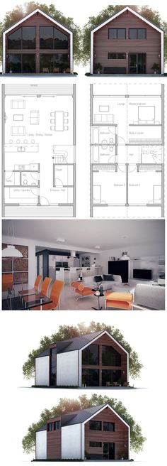 four different views of an open floor plan