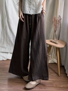 Gender: Women Item Type: Wide- Leg Pants Material: 100% Cotton Linen Season: Summer Style: Casual, Loose Waist Type: High Waist One Size Length: 99 cm/ 38.98 " Waist: 66- 98 cm/ 25.98- 38.58 " Hip: 120 cm/ 47.24 " Thigh: 74 cm/ 29.13 " Baggy Brown Long Pants, High-waist Cotton Harem Pants In Brown, High Waist Brown Cotton Harem Pants, Brown Relaxed Fit Trousers, Non-stretch Linen Pants For Fall, Brown Cotton Wide Leg Pants, Brown Wide Leg Bottoms With Relaxed Fit, Casual Brown Wide Leg Pants, Brown Baggy Pants For Spring