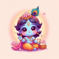 Cute Krishna Ji Drawing, Chibi Krishna, Krishan Ji Drawings, Krishna Cute Images, Cute Krishna Painting, Small Krishna, Little Krishna Drawing