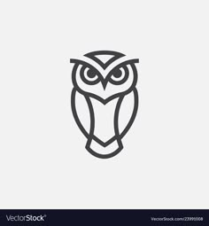 an owl's head with large eyes in the style of line art on a white background