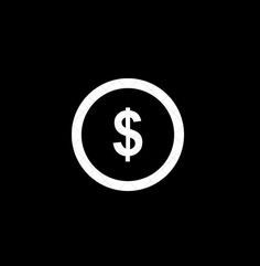 a white dollar sign in a black circle on a black background with the word $ written below it