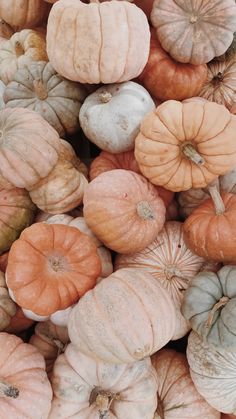 a pile of pumpkins sitting next to each other