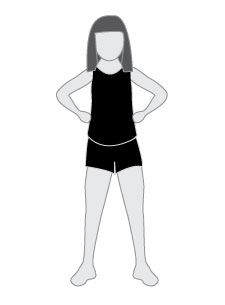 a woman standing with her hands on her hips wearing black shorts and a tank top