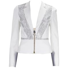 New Versace Crystal Embellished White Blazer Italian sizes Available - 38 and 40 ( US 4 ,6 ) Crystal Embellished, Gold-Tone Hardware. Lapel Collar Imitation, Fully Lined. Made in Italy. Retail $2250.00 New with tag. Work Blazer Outfit, Versace Blazer, White Fur Jacket, Versace Jacket, Faux Jacket, Business Casual Blazer, Blazer Outfits Casual, Work Blazer, Embellished Jacket