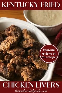 chicken livers in a bowl next to a cup of ranch dressing