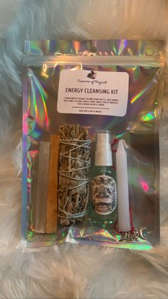 It's always good to cleanse and clear stagnant and negative energy from yourself and your space especially when you can feel it in the air around you. Cleanse or purify the energy on your person, in your home, office, vehicle or whenever you travel with this Energy Cleansing Kit. This kit comes with: - Florida Water Cologne 1 oz Spray Bottle - Sage Bundle - Palo Santo Stick - Selenite Wand - Triple Goddess Charm - Box of Matches - Surprise Gift  This kit also comes with a description list and bu Witchcraft Skincare, Spiritual Room Aesthetic, Spiritual Items, Selenite Wand, Cleansing Spray, Metaphysical Store, Florida Water, Energy Cleansing, Witch Spirituality