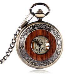 Men's Retro Style Pocket Watch with Wooden Pattern - wnkrs Skeleton Pocket Watch, Men's Retro Style, Mechanical Pocket Watch, Skeleton Watches, Mechanical Hand, Pocket Watch Antique, Fob Watch, Pocket Watch Chain, Wooden Watch