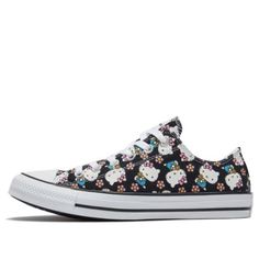 Converse Hello Kitty x Chuck Taylor All Star Ox 'Kitty Flower Pattern' Black/White/Black Canvas Shoes/Sneakers Pink Hello Kitty Print Bottoms For Spring, Playful Pink Hello Kitty Bottoms, Hello Kitty Converse, Hello Kitty Converse One Star, Hello Kitty Sneakers & Athletic Shoes, Black Canvas Shoes, Black Gums, Hello Kitty Items, Stylish Sneakers