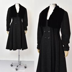 1950s Princess Coat Lilli Ann Style Jacket Black Gray Wool Velvet - Etsy Lilli Ann Coat, White Eyelashes, Lilli Ann, Black Velvet Jacket, Princess Coat, Sarasota Fl, Velvet Jacket, Sarasota, Black Coat