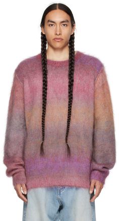 Brushed knit mohair-blend sweater. · Rib knit crewneck, hem, and cuffs · Dropped shoulders Supplier color: Rainbow fade Jewel Tone Rainbow, Stolen Girlfriends Club, Multicolor Knit, Rainbow Sweater, Knit Sweaters, Heart Shirt, Club Outfits, Shoulder Sweater, Luxury Streetwear