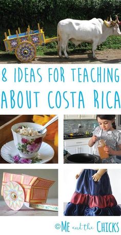 there are many different pictures with words on them that say, 8 ideas for teaching about costa rica