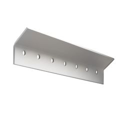 a metal shelf with four holes on the bottom and one hole in the middle, against a white background