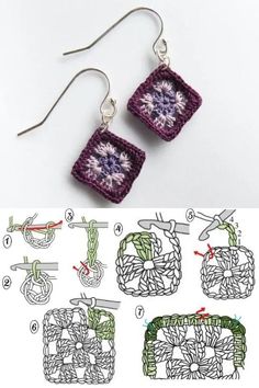 the instructions for crochet earrings are shown