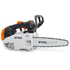 a white and orange chainsaw on a white background