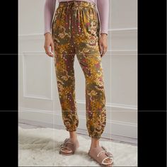 Anthropologie Claudette Floral Joggers Size: Xs Color: Floral/Olive Grey Brand New! Rayon Drawstring Waist Side Slant Pockets Pull On Styling 13” Rise 26.25” Inseam 5.25” Leg Opening Measurements In Shown In Pictures F- 0102 Olive Pants With Elastic Waistband, Floral Print Fall Loungewear Bottoms, Fall Floral Print Loungewear Bottoms, Floral Print Bottoms For Fall Loungewear, Floral Print Fall Bottoms For Loungewear, Casual Floral Print Pants, Casual Floral Print Pants For Daywear, Green Floral Print Pants For Loungewear, Fitted Olive Pants For Spring