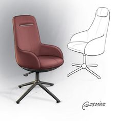 an office chair next to a drawing of the same chair as it appears in this image