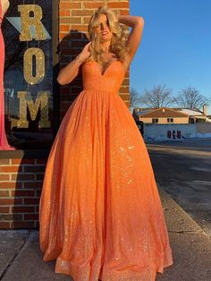 Shiny V Neck Backless Orange Long Prom Dresses, V Neck Orange Formal D – Shiny Party Prom Dresses Orange, Orange Formal Dresses, Orange Evening Dresses, Prom Dresses V Neck, Orange Prom Dresses, Dresses Orange, Prom Dress With Train, Dresses V Neck, Backless Prom Dresses