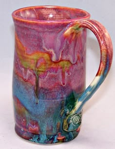 A Ceramic Mug Pink Marine Sunset Coffee Mug. $25.00, via Etsy. Tall Ceramic Coffee Mug, Aesthetic Coffee Mugs, Cool Ceramic Mugs, What To Make From Clay, Ceramics Glazing Ideas, Colorful Mug, Weird Mugs, Ceramic Mug Designs, Ceramic Glaze Ideas