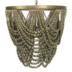 a chandelier made out of wooden beads