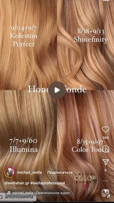 Caramel Blonde Formula, Wella Strawberry Blonde Formula, Wella Formulas Blondes, Wella Color Formulas Blondes, Dark Strawberry Blonde Hair, Peach Hair Colors, Honey Blonde Hair Color