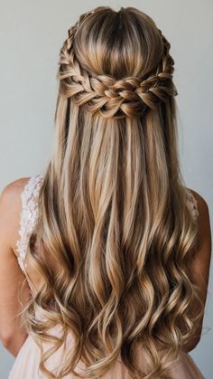 Pretty Hairstyles Half Up Half Down, Wedding Hairstyles Half Up Half Down For Straight Hair, Bridal Half Up Half Down Hair Brunette, Braided Half Up Hairstyles, Hairstyles For Long Brunette Hair, Bridesmaid Hairstyles Braid, Elegant Braids, Hair Colors Dark, Curly Updos